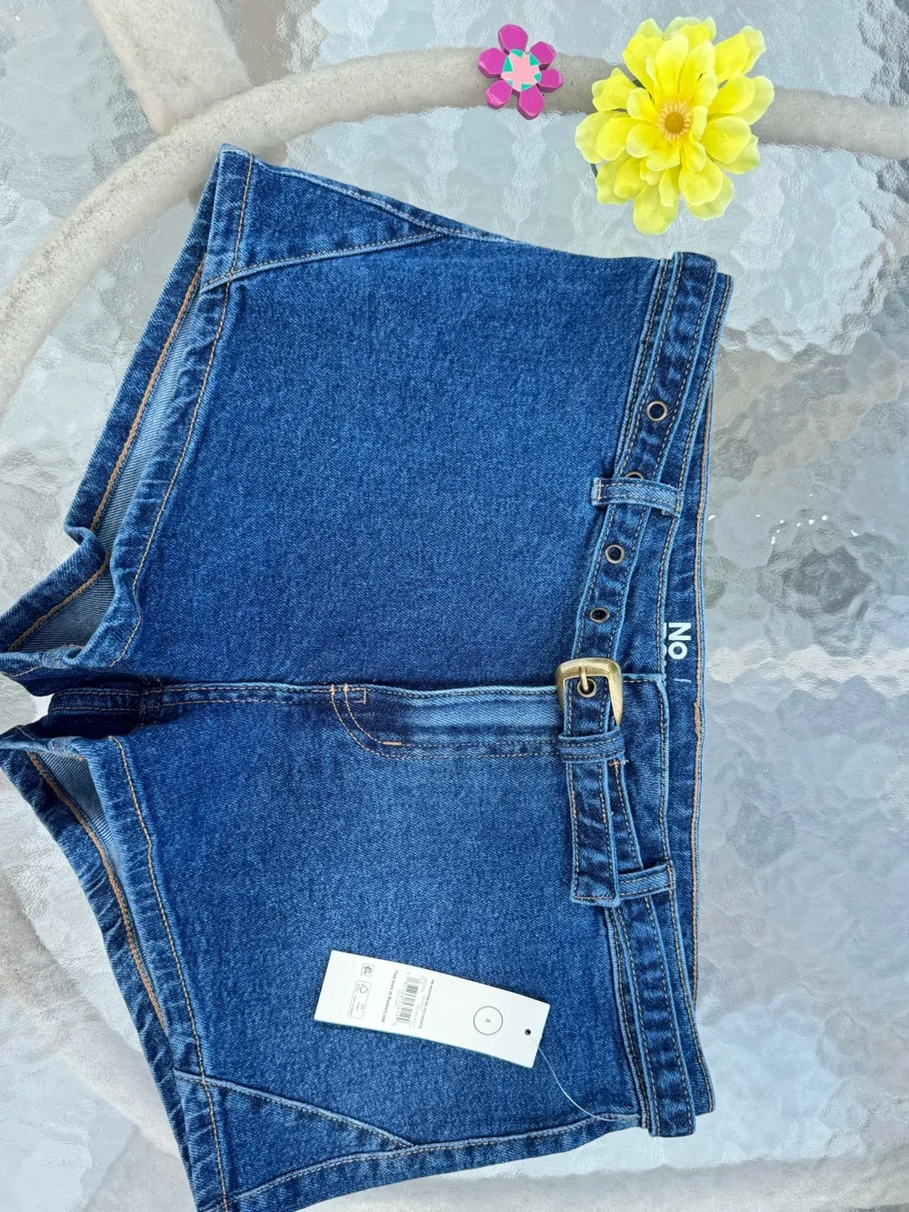 🔥 NWT No Boundaries Western Belted Denim Shortie Shorts 8
